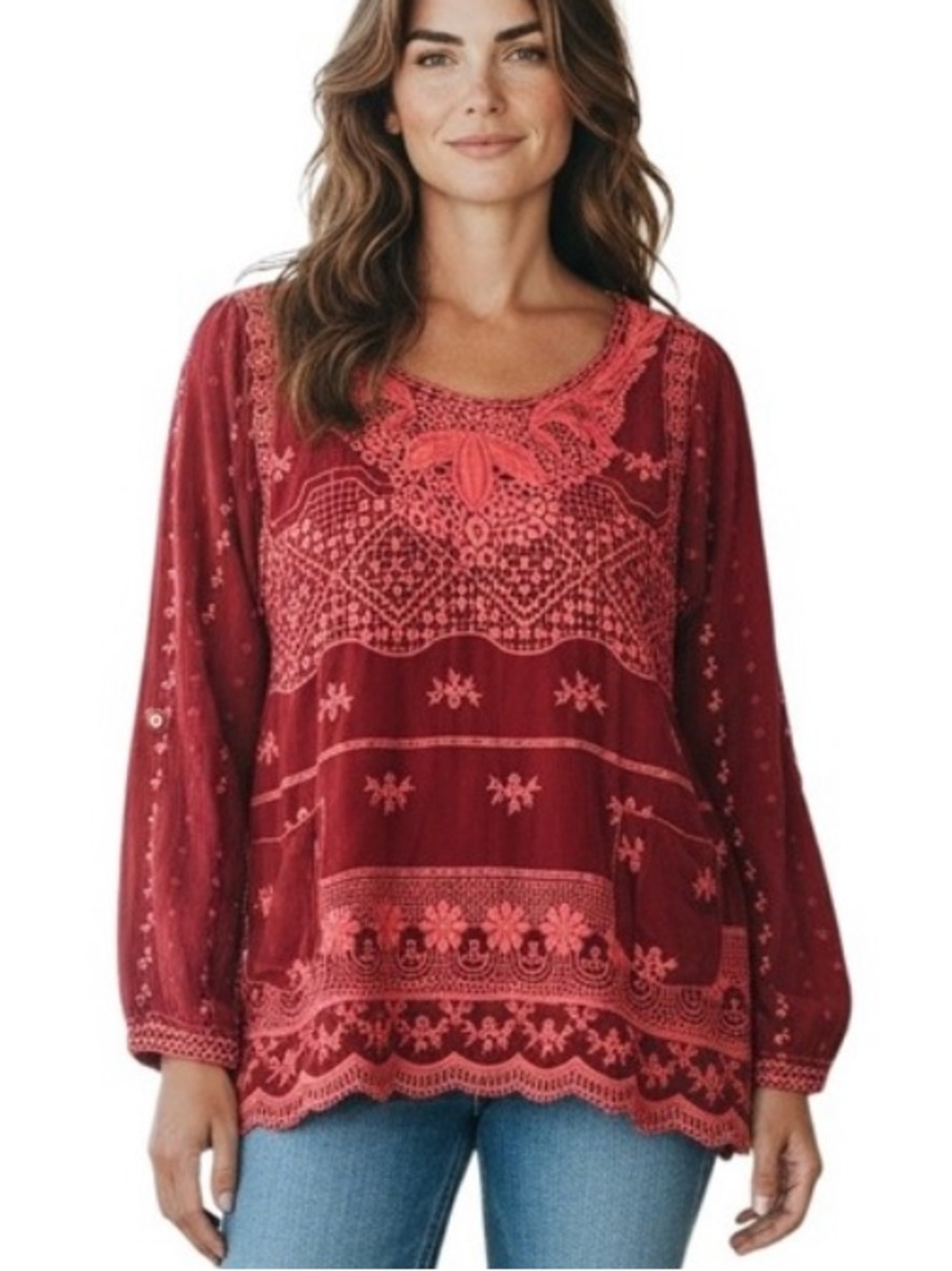 Johnny Was Embroidered Floral Top